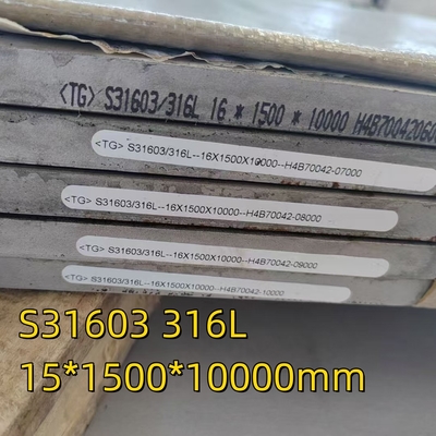 S31603 ASTM A240 AISI 316L DIN 1.4404 16*1500*10000MM NO.1 oppervlak voor drukvat
