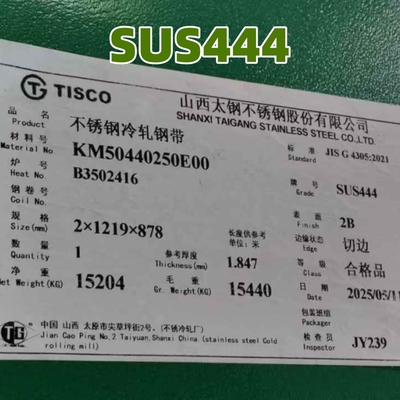 ASTM A240 AISI 444 SUS444 Inoxplaat 2B 2mm*1219*2120mm Roestvrij staalplaat