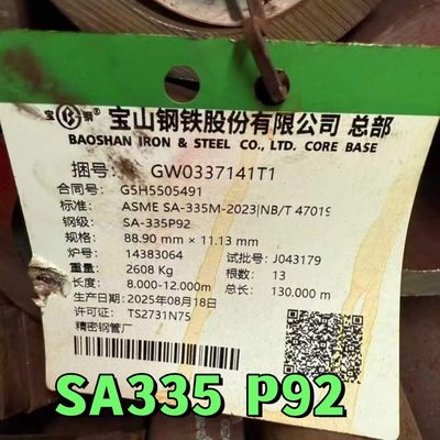 Koud getrokken ASME A335 P92 naadloze Ferritische legering staalpijp 89*11.13 mm voor hoge temperatuur service