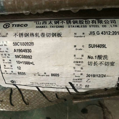 SUH409L de roestvrij staalplaat 1D beëindigde 310mm Warmgewalste Roestvrij staal409l Platen